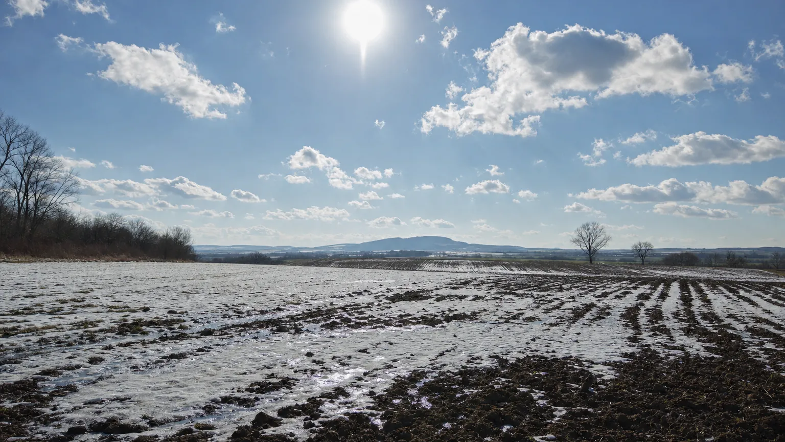 Tauwetter im Februar – die Sonne steht mittags schon merklich höher als zur Wintersonnenwende. (mit AI erstelltes Bild)