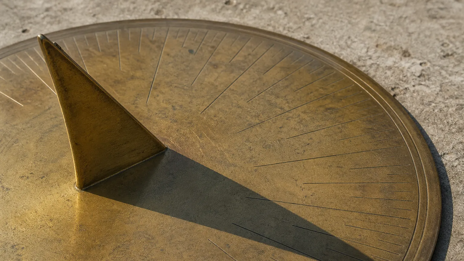 Sonnenuhr mit Gnomon: der Schatten am Mittag ist das älteste Messmittel für den Sonnenstand. (mit AI erstelltes Bild)