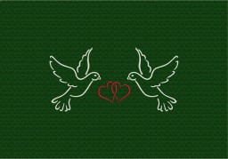 Verliebte Tauben - Stickerei-Simulation auf grünem Handtuch